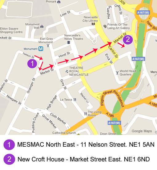 Directions from MESMAC to New Croft Centre